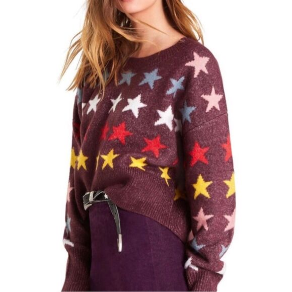 WILDFOX Sweater Revolve Rainbow Star Print Crushed Berry Size Small - Picture 4 of 11